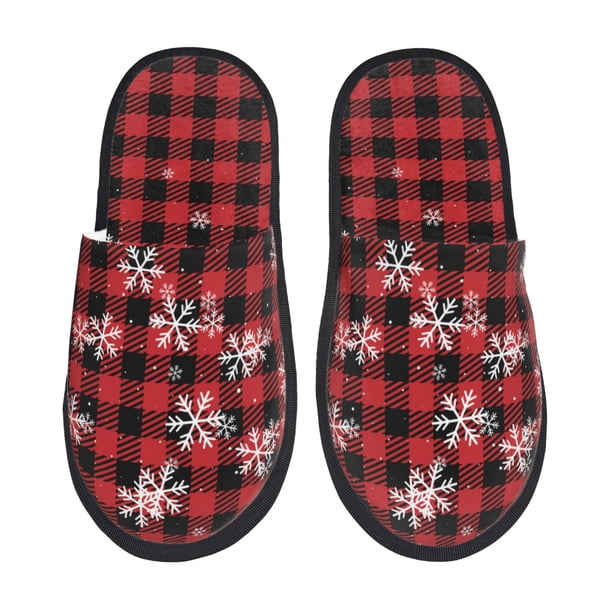 Fotbe Red Buffalo Plaid Pantuflas Peludas para Mujer con Estampado, Zapatillas de Peluche, Zapatos de Invierno para Casa, Uso Interior y Exterior-Medium