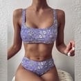 thumbnail image 1 of Conjunto de bikini HUOGUO con estampado de rayas y cordones de corte alto para mujer, 1 of 2