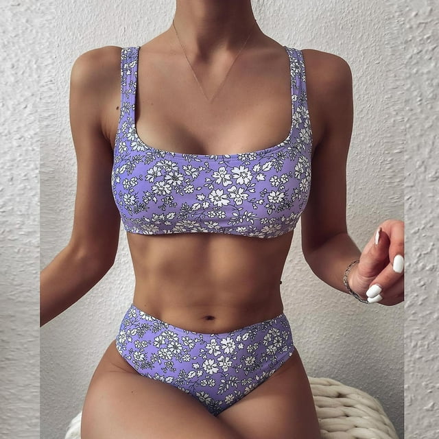 Conjunto de bikini HUOGUO con estampado de rayas y cordones de corte alto para mujer