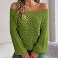 thumbnail image 6 of Lovskoo 2024 Sweaters for Women Long Sleeve Solid Hollow Out Off Shoulder Lantern Sleeve Sweater Green, 6 of 8