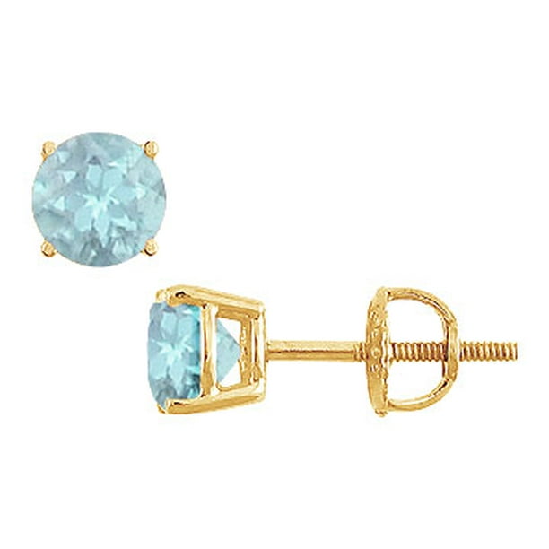 Love Bright Aquamarine Stud Earrings 14K Yellow Gold 2.00 CT TGW