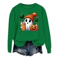 thumbnail image 2 of WEIWEN Women's Halloween Sweatshirt Cute Ghost Graphic Pullover Tops Funny Novelty Pumpkin Printed Long Sleeve Crewneck Fall Sweaters for Women Fashion Clothing Green, S, 2 of 5