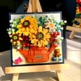 thumbnail image 1 of Ramo de rosas y girasoles en forma de bloques impresos en 3D para Navidad, regalo de cumpleaños de partículas pequeñas con adornos de caballete, 1 of 3