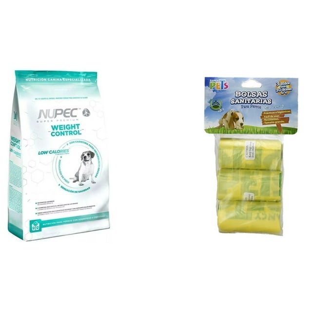Paquete Nupec weight control 15 kg + 60 bolsas sanitarias fancy pets