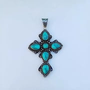 Turquoise Cross Pendant 925 Sterling Silver Handmade Gemstone Jewelry 2.55
