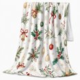 thumbnail image 2 of Christmas Botanical Holly Golden Baubles, Festive Holiday Scene, Warm Flannel Blanket for Living Room and Reading Nook, Art Lovers Christmas Gift, Festive Home Decor, 2 of 9