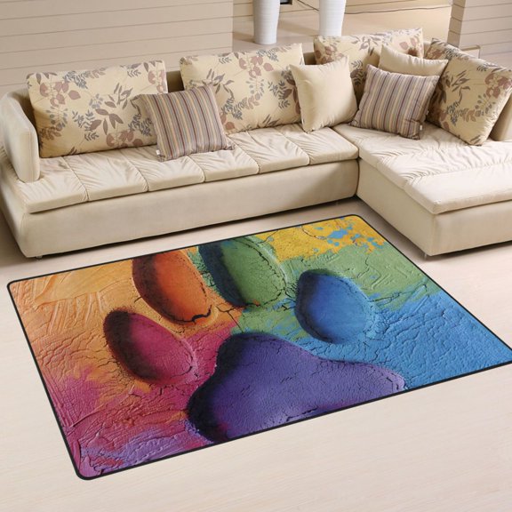 Dog Paw Colorful Area Rug Washable Floor Carpet Mat 60 x 39 inch for Bedroom Living Room Kids Room Home Decor