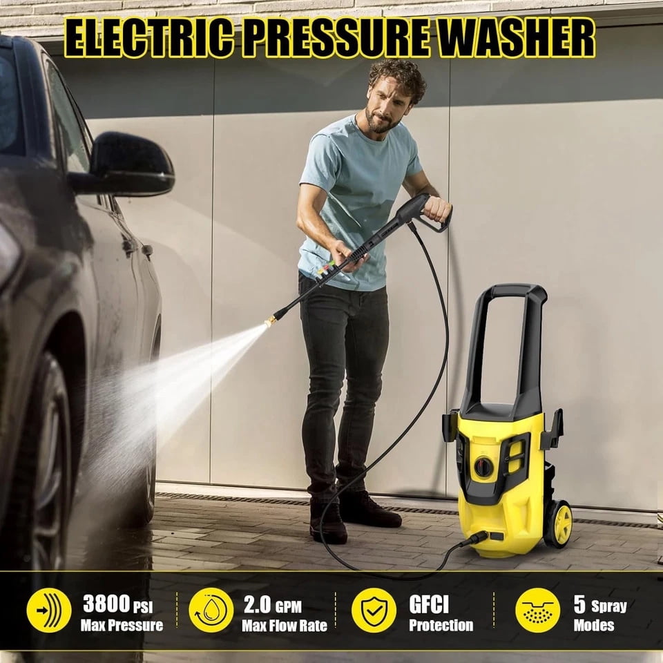Azzunox 3500 PSI Electric Pressure Washer,Max 2.4 GPM Power Washer with 35FT Power Cord 20FT Hose 4 Nozzles Soap Cannon for Car Garden Yard Hom