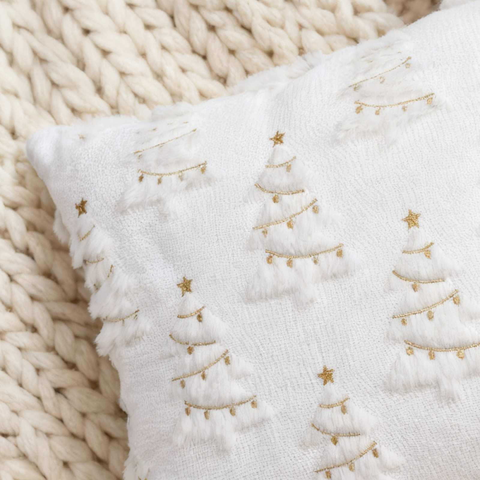 Sanmadrola Christmas Pillow Covers Soft Fluffy Pillowcases for Home Decor Winter Holiday Cushion Cases for Sofa Couch Bedroom Living Room Xmas Decoration 18x18 White Christmas Tree