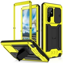 Case For Samsung Galaxy S22 Ultra 6.8 inch,Heavy Duty Military Grade Drop Proof Protection Phone Cover with Screen Protector Kickstand Rugged Shockproof Bumper Slide Camera Protector Cover,Yellow