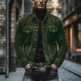 thumbnail image 4 of Denim Jacket for Men Pocket Corduroy Long Sleeve Striped Lapel Puffer&nbsp;Jacket&nbsp;Men,Green,2XL, 4 of 5