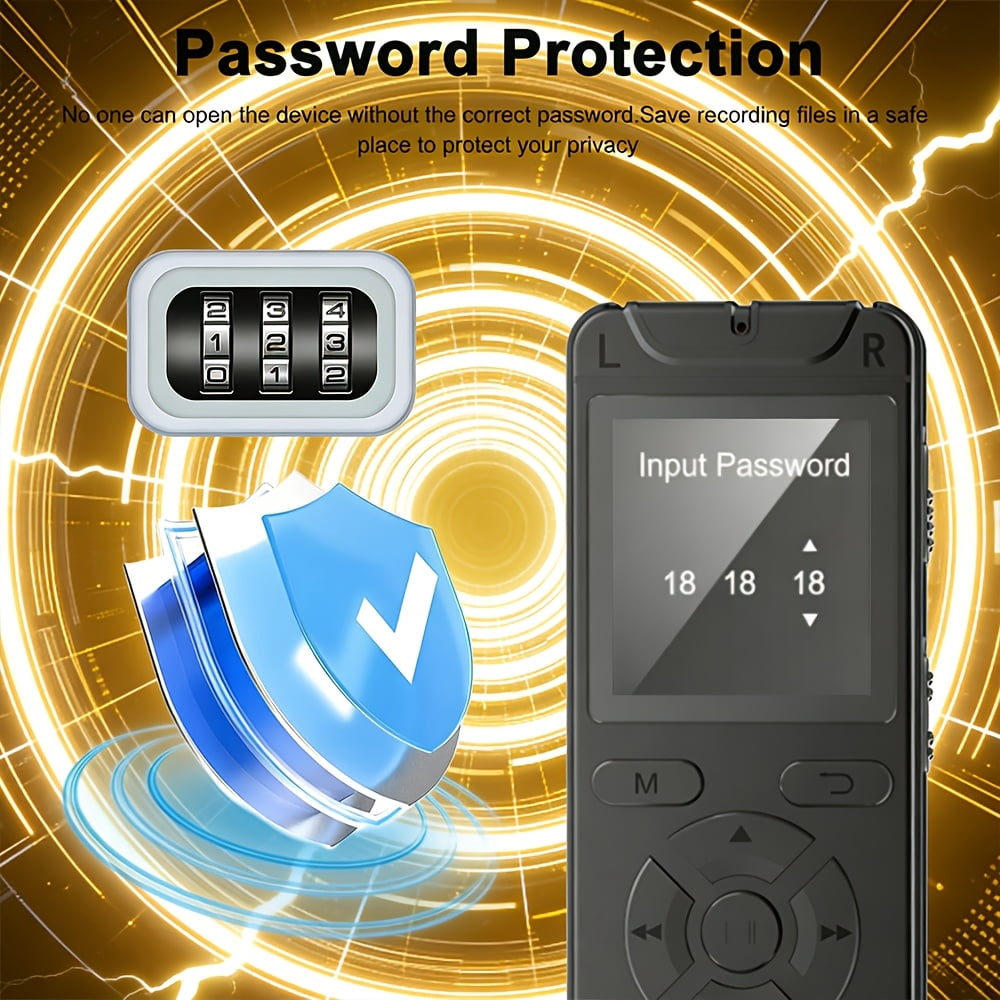 32GB Digital Voice Recorder with Voice Activation, One-Click Record, Simultaneous Playback & Recording, 512Kbps Noise Reduction, MP3 Player, Timer, Password Lock, USB Function