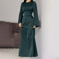thumbnail image 6 of Cavosen Going out Dresses for Women Long Sleeve Green Satin Elegant Kimonos Sleeve Long Dress Party Dress Round Neck Solid Floor Length Maxi Dress Flowy Bodycon Wrap Wedding Guest Dress, 6 of 7