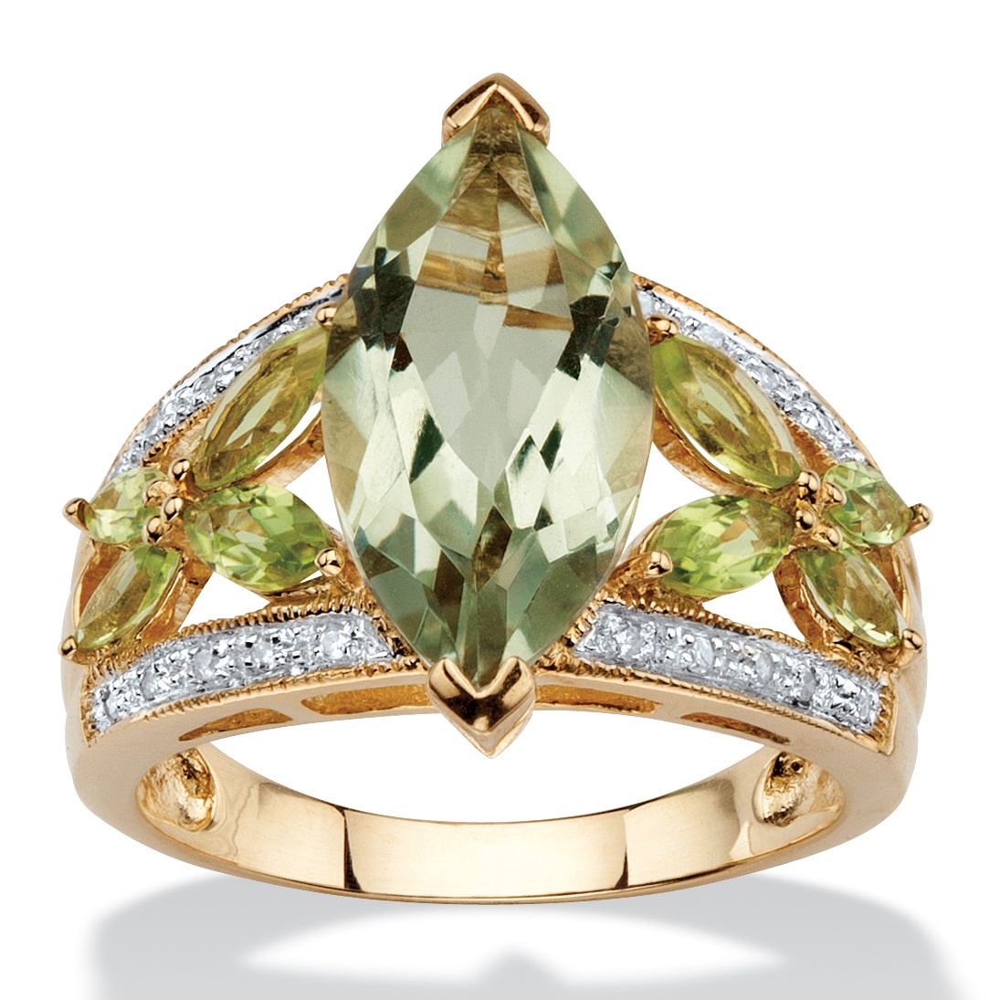 4.83 TCW Marquise-Cut Genuine Green Amethyst and Peridot 10k Gold Ring by PalmBeach Jewelry