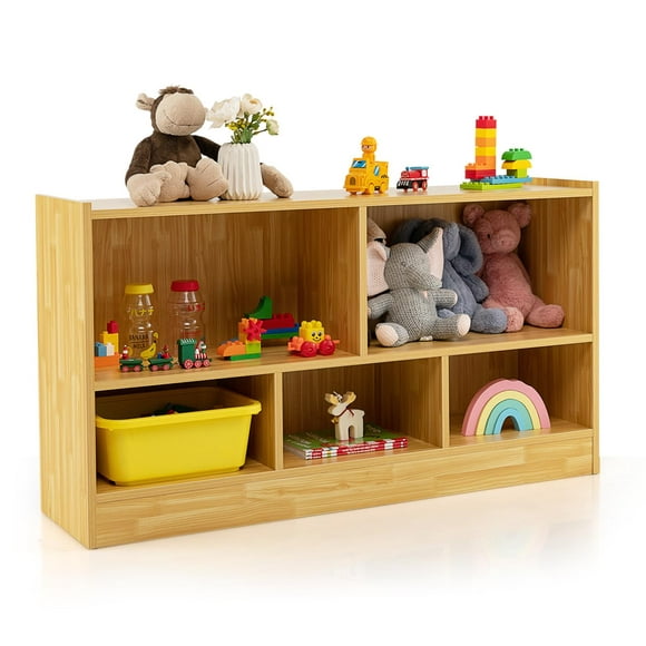 Giantex Toy Storage Organizer, 5-Section Storage Cabinet, Wooden Display Book Shelf, Beige