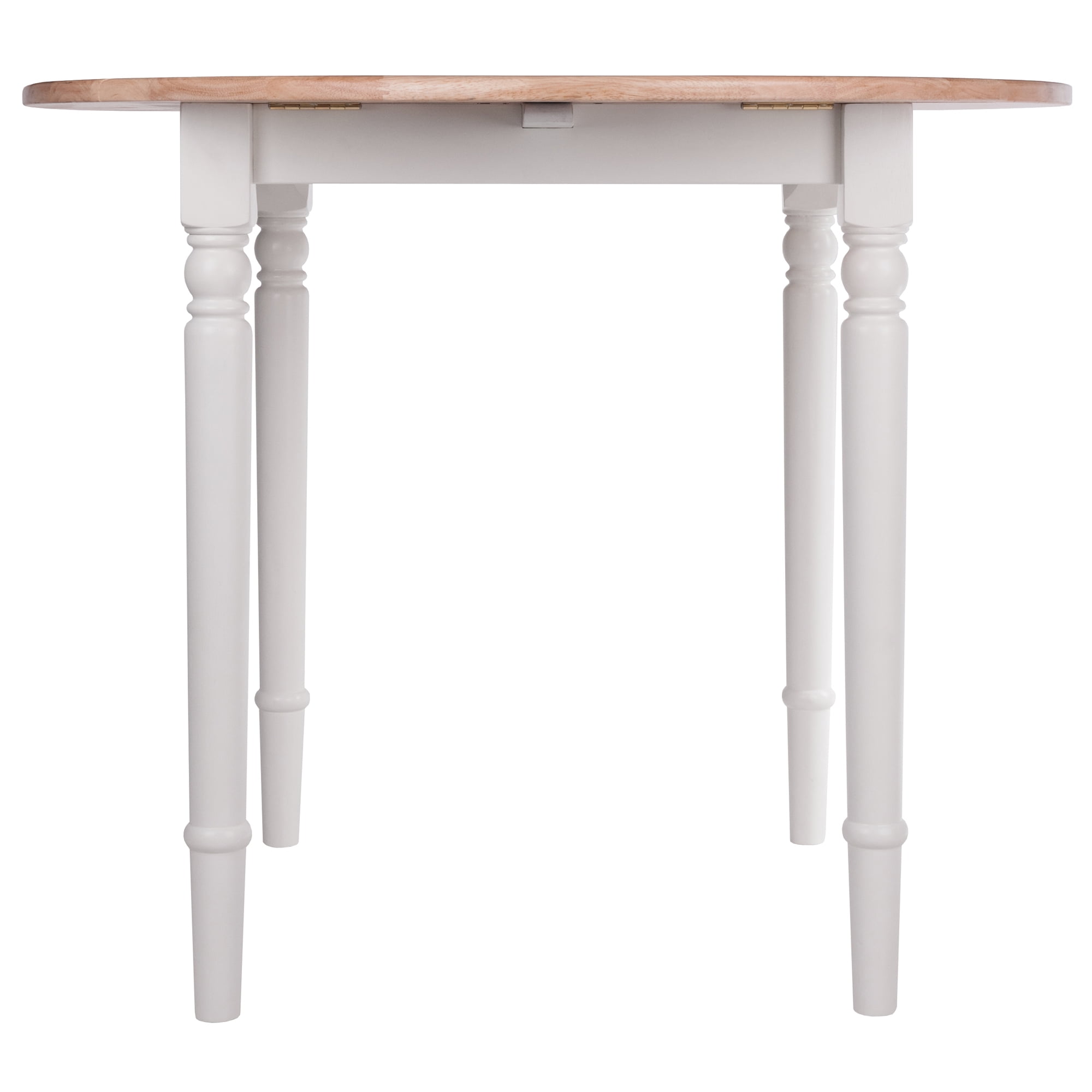 Dining Drop White Finish Table, Wood Round & Natural Sorella Winsome Leaf