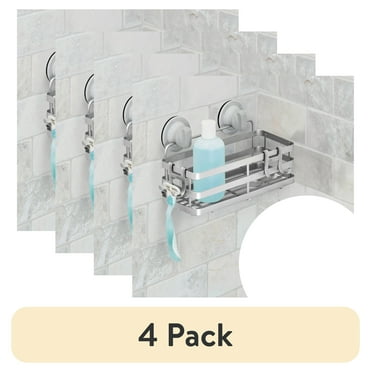 (4 pack) Better Homes & Gardens Adhesive or Suction Mount Shower Storage Basket, Satin Nickel