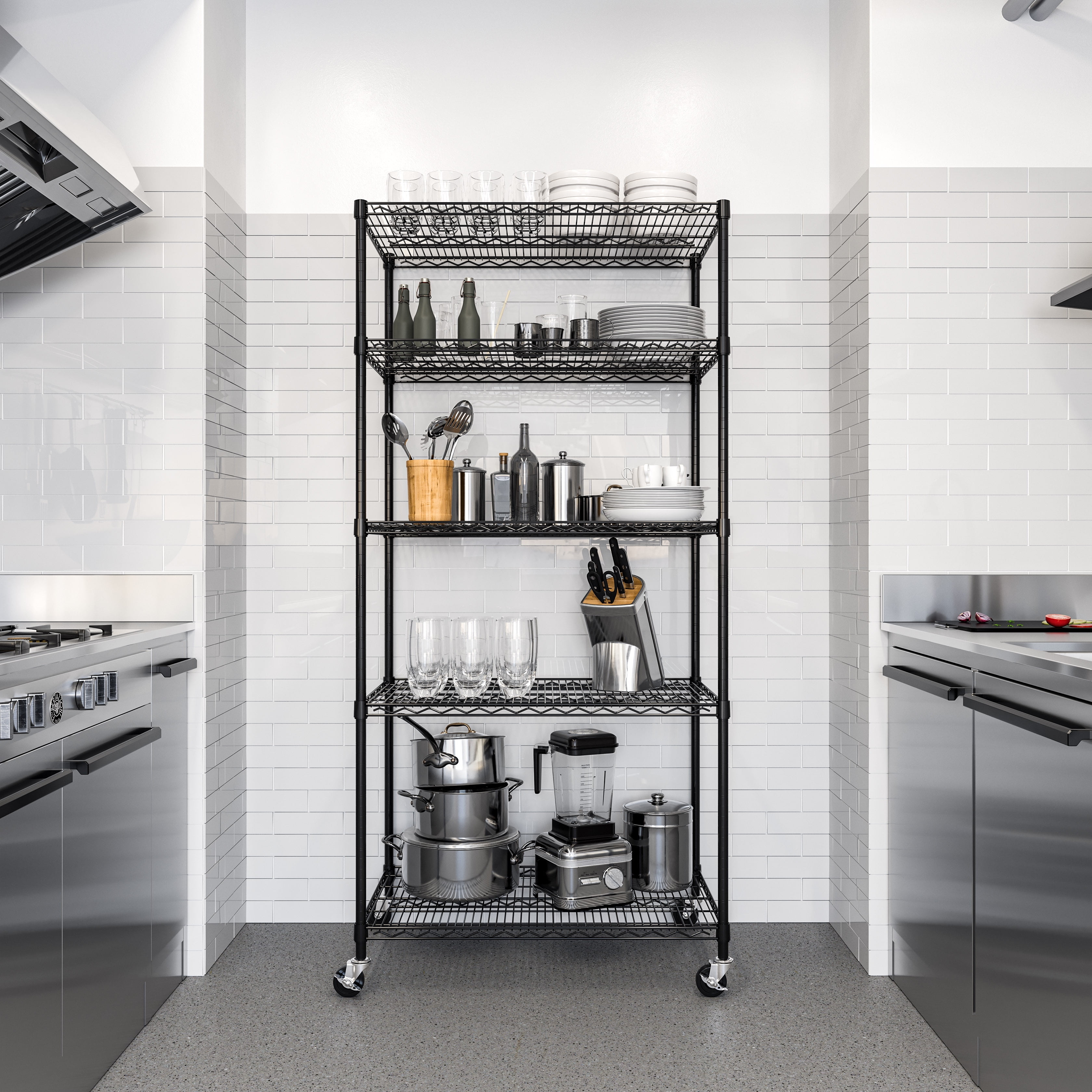 Seville Classics UltraDurable® 5-Tier NSF Steel Wire Shelving, 36" W x 24" D, Black
