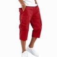 thumbnail image 2 of Capri Cargo Shorts for Men Below Knee Long Shorts with Pockets Drawstring Elastic Waist Baggy Utility Hiking Pants Wine L, 2 of 6
