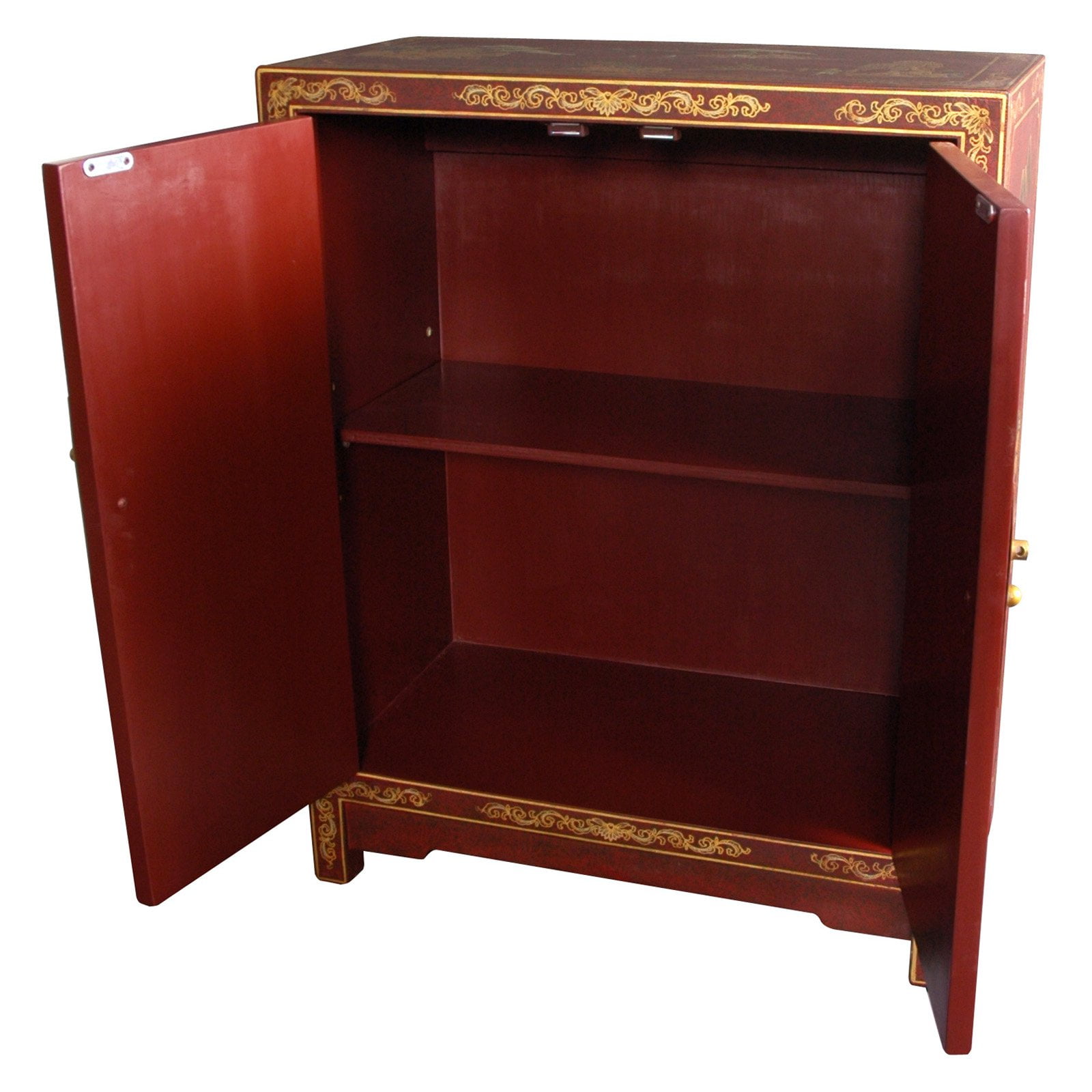 Oriental Furniture Red Lacquer Cabinet, Oriental design, hand made, Authentic Work, 30.00"H