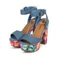 thumbnail image 5 of Breckelles Joline-23 Denim Peep Toe Cross Back Tropical Hawaiian Block Heel Platform Sandal, 5 of 5