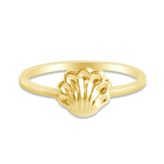 14k Yellow Gold Plated 925 Sterling Silver Lovely Tiny Coastline Seashell Ring Jewlery for Her Women Valentine's Day Birthday Ring Size-9.5