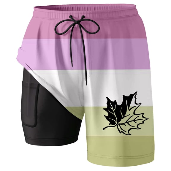 ibiyuan Men Swim Trunks with Breathable Mesh Lining Quick Dry Mens Bathing Suit 2 In 1 Running Board Shorts with Pockets Soft Cute Print Beach Swimwear,Light Purple-C