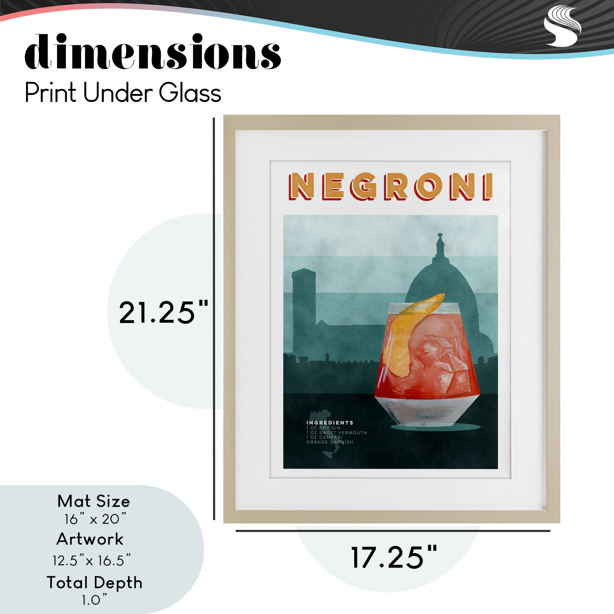 Retro Negroni & Architecture Birch Framed Print Under Glass, design by Brett Blumenthal