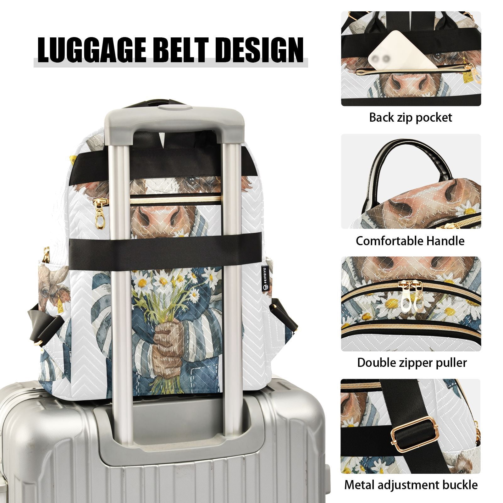 Bull Cow Daisies Travel Laptop Backpack Casual Daypack Lightweight Bookbag Compartment for Business