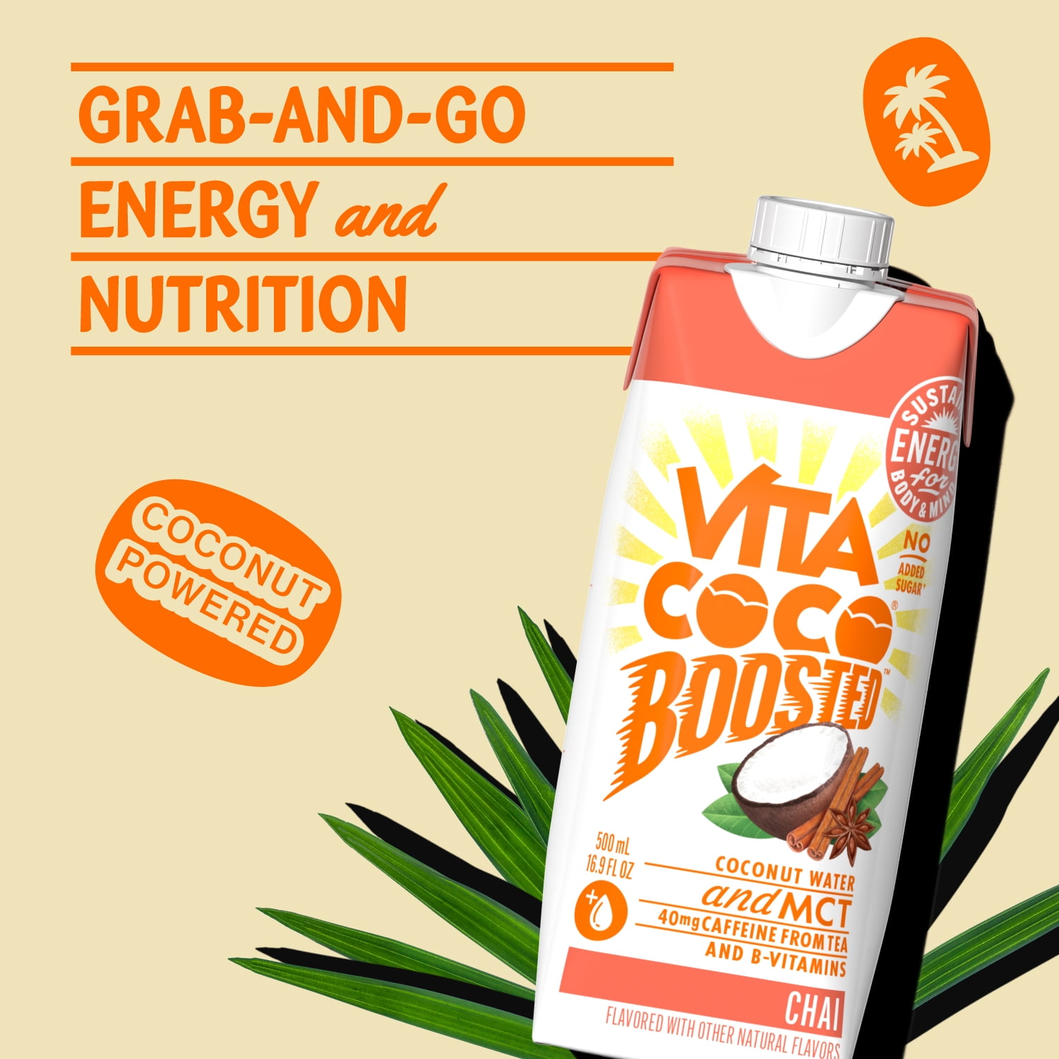 Vita Coco Boosted Coconut Water, Chai, 16.9oz Tetra