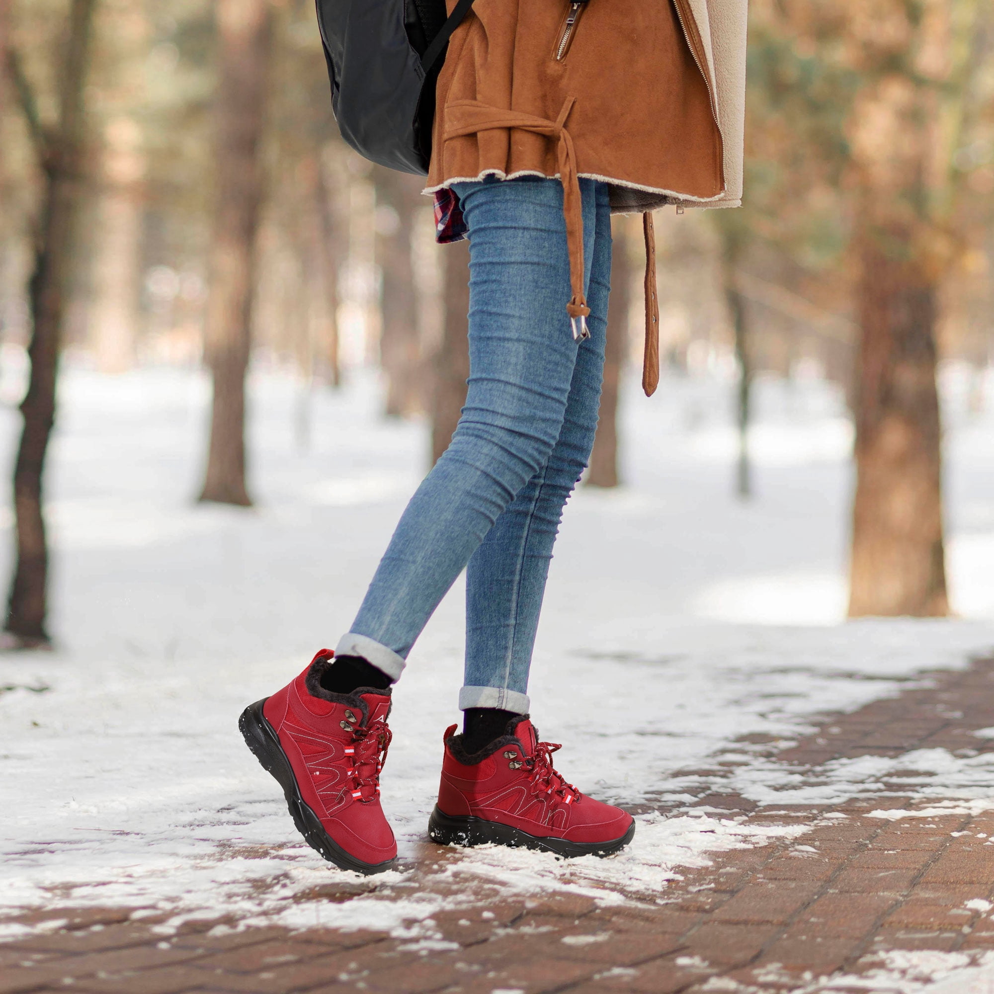 Ecetana Womens Snow Boots Winter Warm Faux Fur Lined Ankle Boots Waterproof Outdoor Hiking Shoes