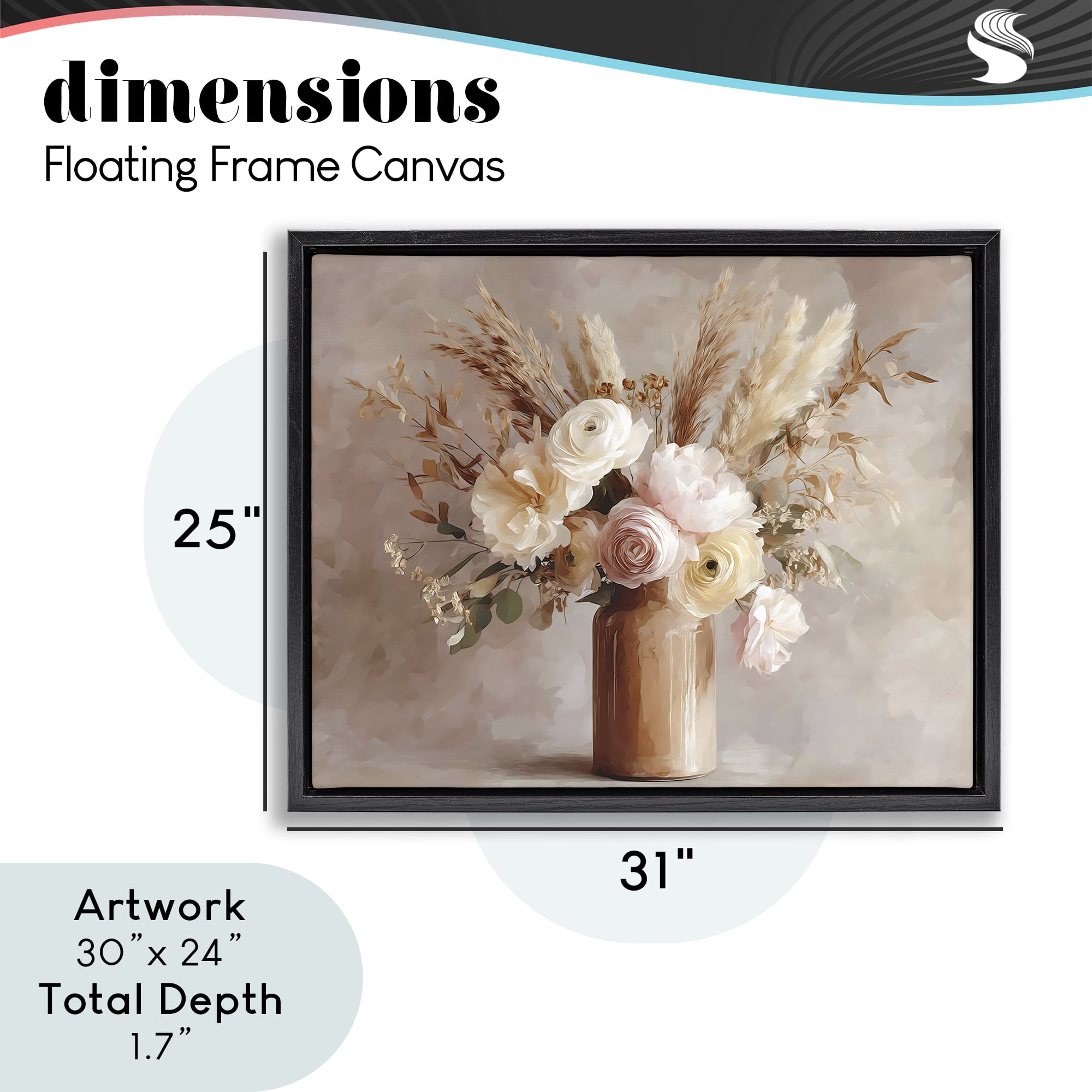 Stupell Industries Elegant Wheat Bouquet in Vase Black Framed Floater Canvas Wall Art, design by Franklyn Gregory
