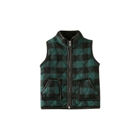 

Toddler Baby Girl Boy Quilted Jacket Vest Kids Plaid Sleeveless Waistcoat Christmas Winter Warm Outwear with Zipper and Pockets