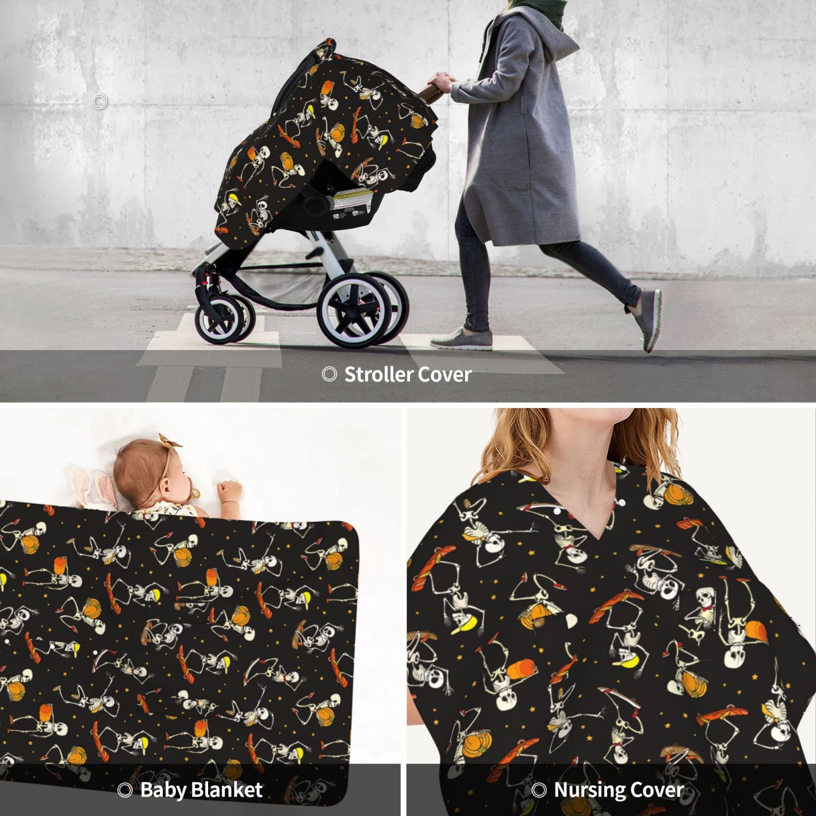 Car Seat Cover Baby - Funny Skateboard Skull Breathable Infant Car Seat Cover for Baby Carseat, Lightweight Comfort Baby Essentials Must Haves Newborn Stuff for Girl Boy