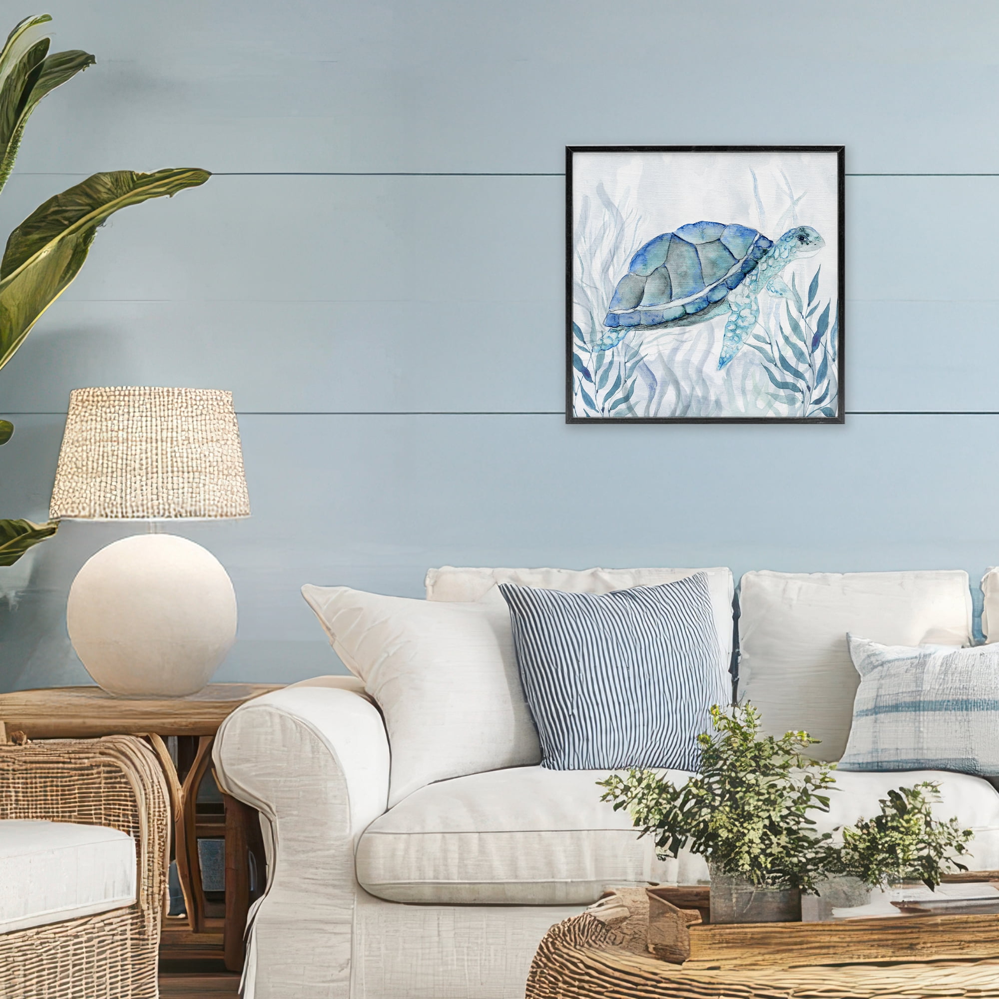 Stupell Industries Smiling Turtle Gaze Black Framed Giclee Art, design by Janet Tava