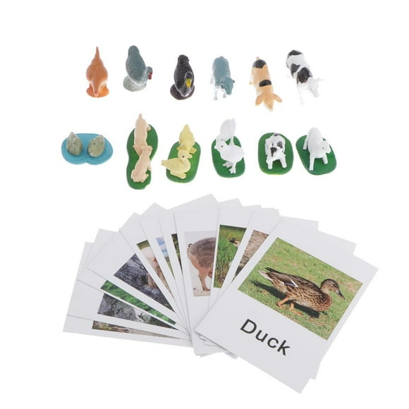 Animal Match Cards and Figurines Sets (12pcs + 12pcs), Language Materials for Toddlers Kids, Matching Game Early Educational Toy Farm Animals