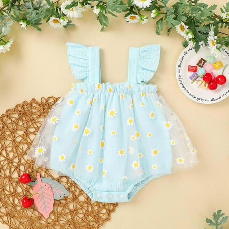 

XMMSWDLA Toddler Girl Clothes Baby Girl Small Daisy Mesh Flying Sleeve Cotton Romper Jumpsuit Deals Clearance