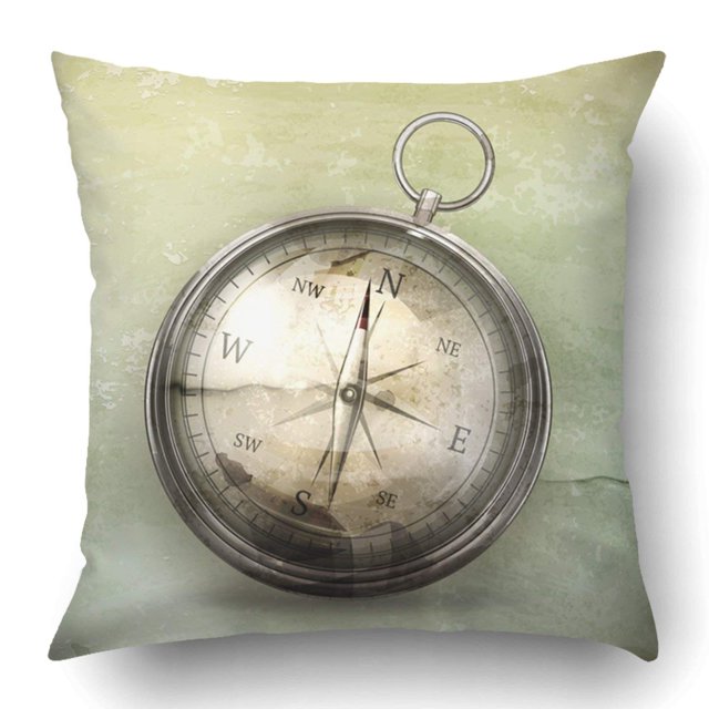 Funda de almohada ABPHQTO Brújula Vintage Estilo Antiguo Guía de Viaje Mapa Senderismo Envejecido 45x45 cm