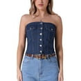 thumbnail image 1 of TOP DE DENIM CORSET PARA MUJERES INSPIRE CHIC, CON BOTONES EN LA PARTE FRONTAL, HEM DESGASTADO Y ESPALDA ELÁSTICA, 1 of 5
