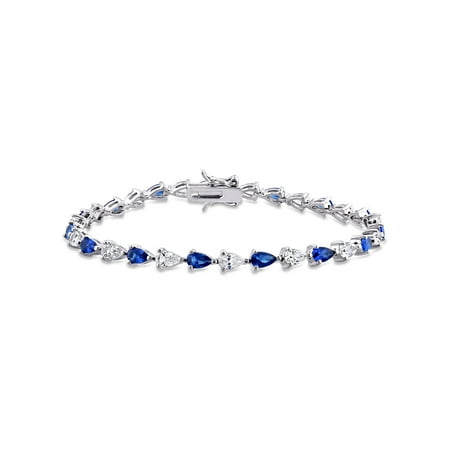 Created Blue Sapphire and Created White Sapphire Sterling Silver Bracelet