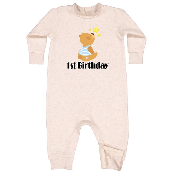 Inktastic 1st Birthday 1 Year Old Boy Bear Baby Fleece Romper