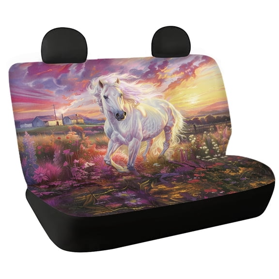 Psesaysky Wild Horse Floral Sunset Non-Slip Rear Bench Seat Covers for Car Interior Auto, Against Dirt Long Rear Backseat Covers Durable Car Back Seat Covers