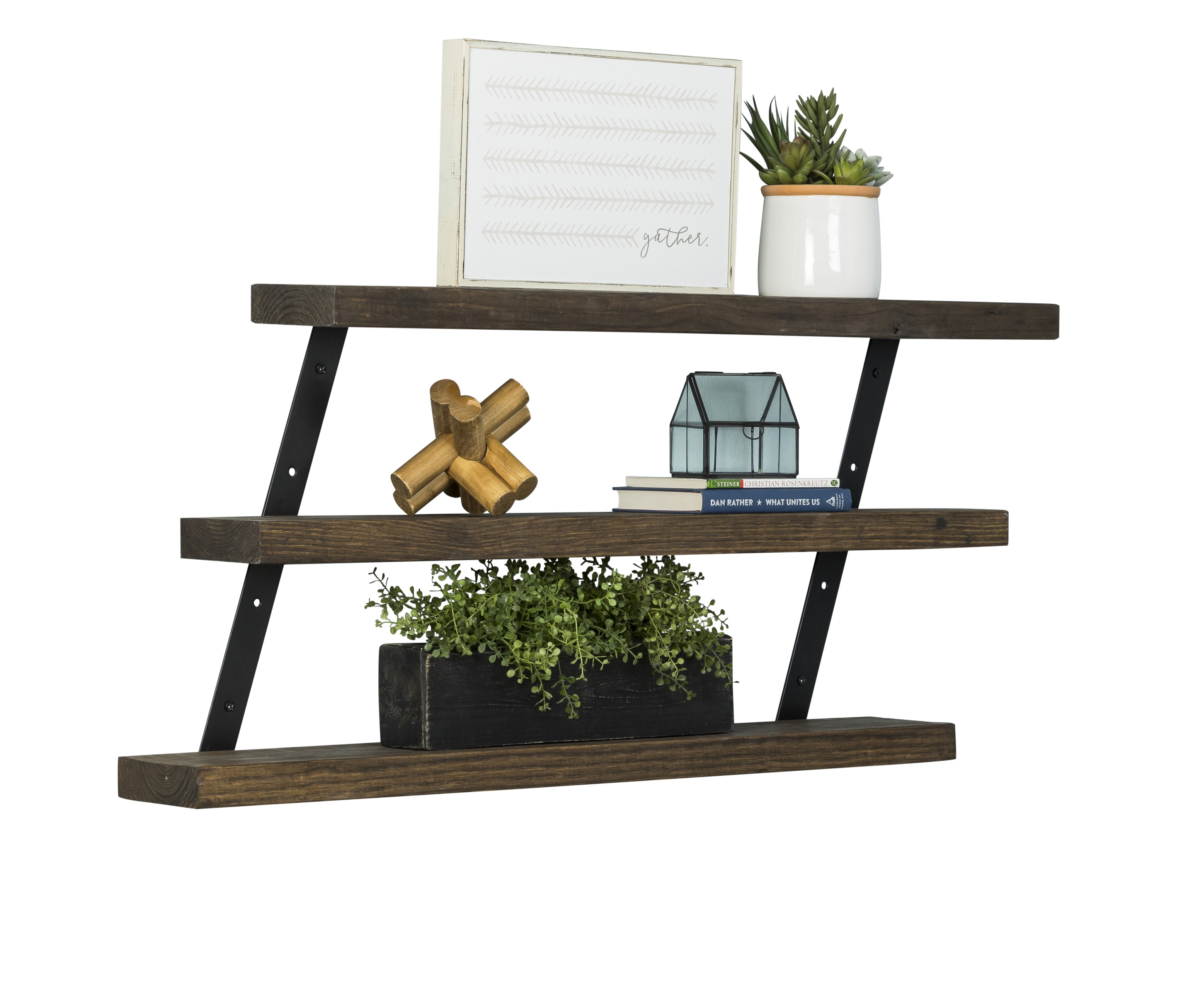 Del Hutson Designs Dark Walnut 36inch Industrial 3Tier Floating Shelf