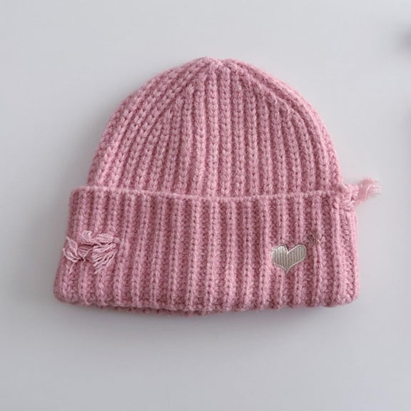 Eltusu Girls Knitting Beanies, Thermal Stretch Soft Solid Color Winter Hats Pink Size 0-15 T