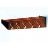 Wooden Mallet Hat and Coat Rack with 5 Brass Hooks in Mahogany