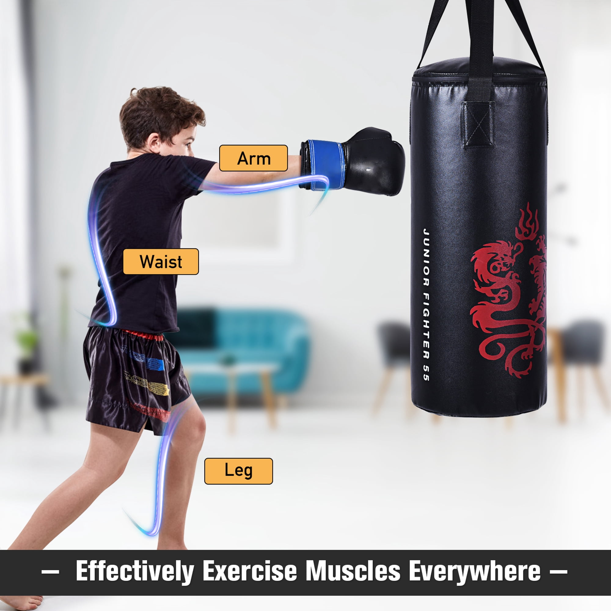Gymax Kid's Boxing Suit Exercise Boxing Set w/ Sandbag Gloves Hook & Jump Rope