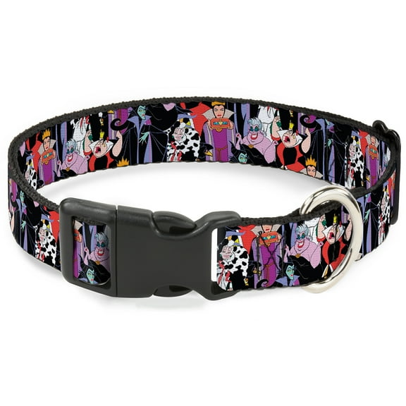 Disney Pet Collar, Dog Collar Plastic Buckle, Disney Villains Stacked, 9.5 to 14.5 Inches 0.5 Inch Wide