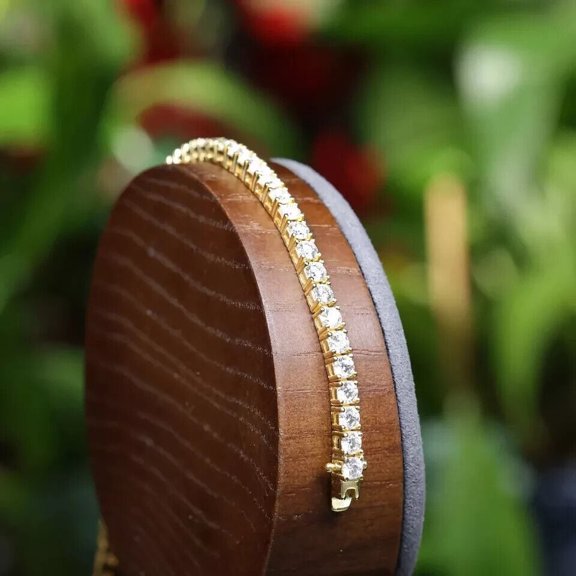 4MM 10Ct Round Cut Lab-Created Diamond Women's Tennis Bracelet 14K Yellow Gold Plated