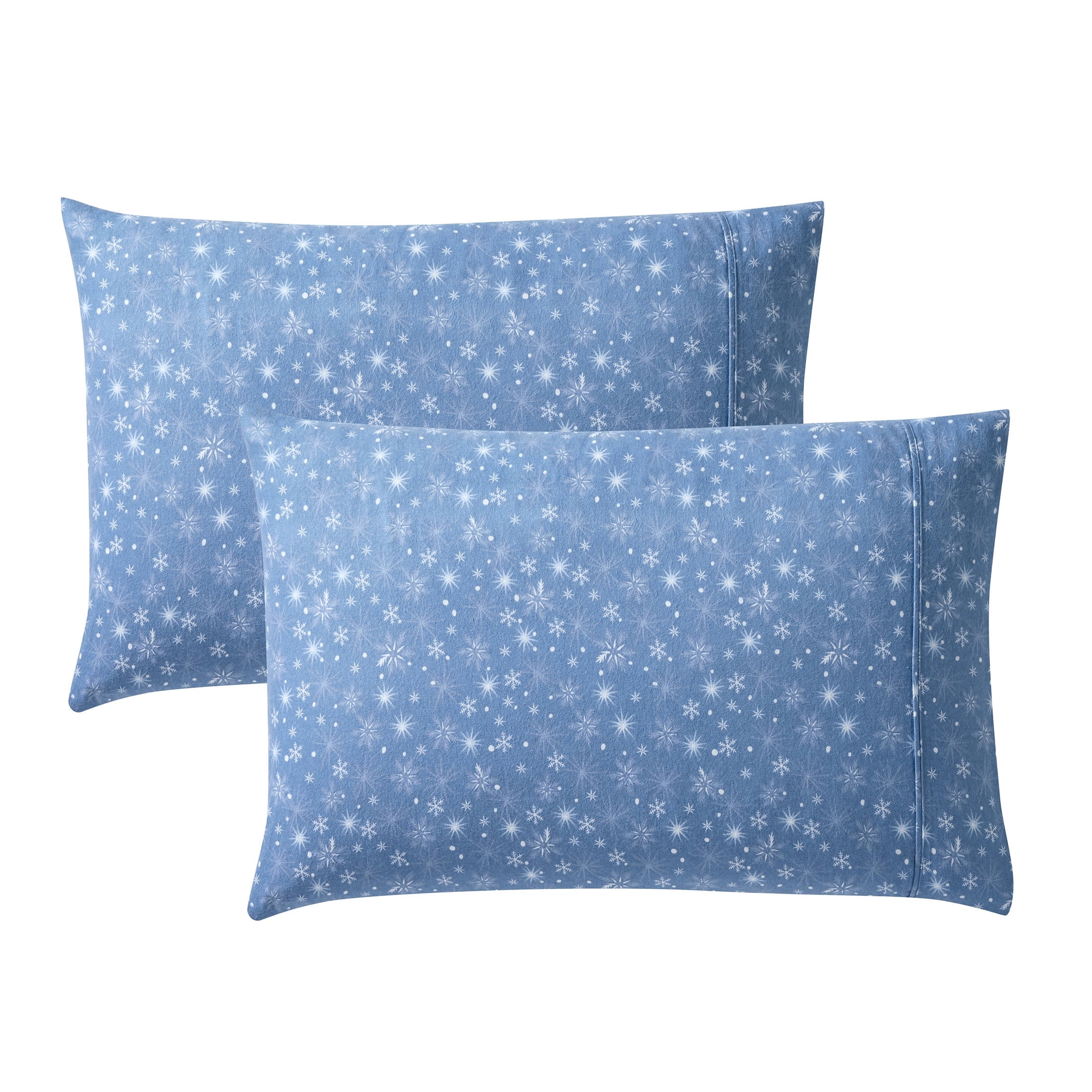 Hallmark Snowflakes 4-Piece Adult Blue Brushed Cotton Flannel Bed Sheet Set, Queen