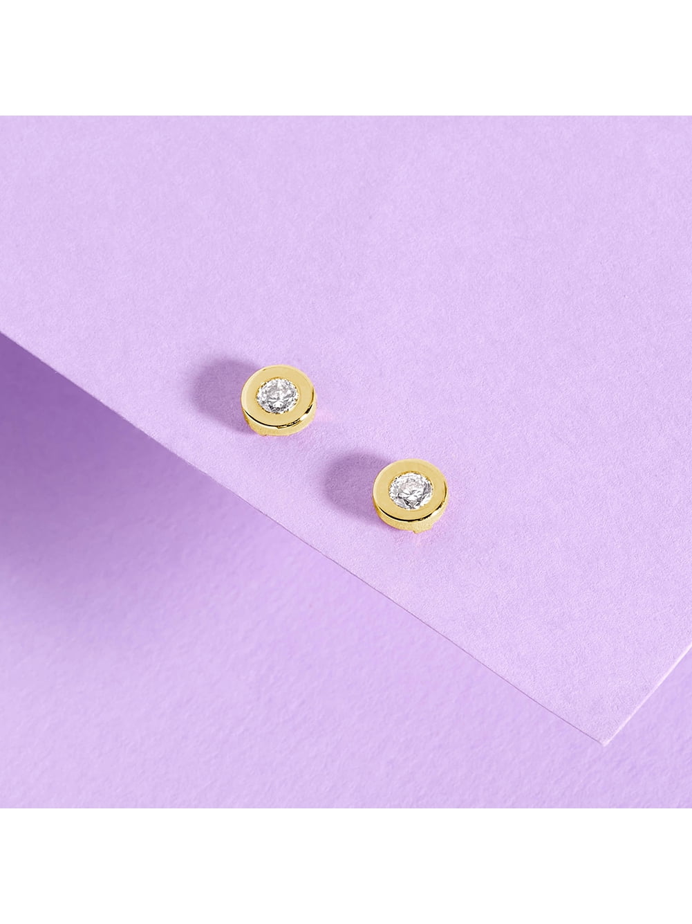 14k Gold Round Bezel 4mm Kids / Children's / Girls Earrings Safety Screw Back